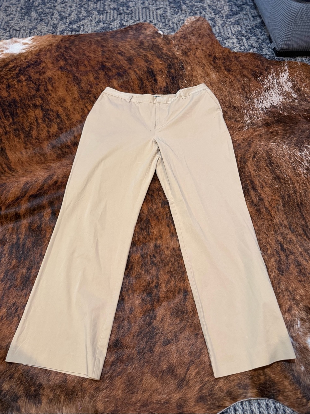 Lauren Ralph Lauren Chino Pants Women’s Khaki Flat Front Straight Wide Leg Sz 14
